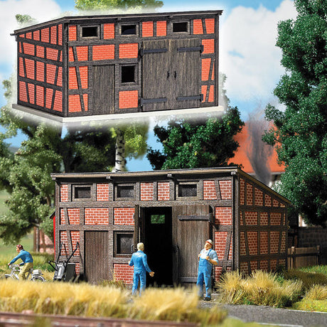 Half-Timbered Backyard Shed -- Laser-Cut Wood Kit - 1-13/16 x 1-1/4 x 1"  4.6 x 3.2 x 2.6cm
