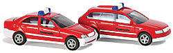 German Emergency Fire Vehicle Set -- 1 Each Mercedes C-Klasse Sedan (red), Audi A4 Avant Station Wagon (red)
