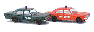Opel Rekord 4-Door Sedan Set -- 1 Each: German Police (green) & Fire (red)-1