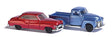 1950s Chevy Pickup & Buick 2-Door Set - Assembled -- Metallic Blue truck, Metallic Red car