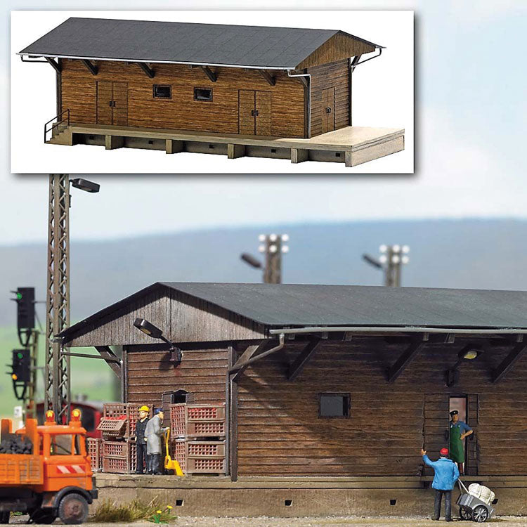 Wooden Freight House -- Laser-Cut Wood Kit - 5-9/16 x 2-1/8 x 2-1/16"  14.1 x 5.4 x 5.2cm