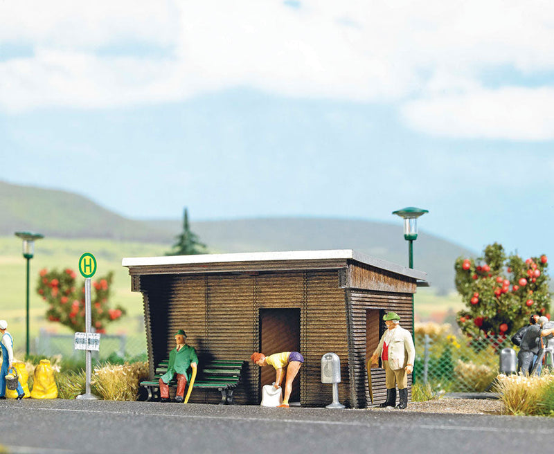 Wooden Bus Stop Shelter -- Laser-Cut Wood Kit - 1-5/8 x 1-3/16 x 1"  4.2 x 3 x 2.5cm-1