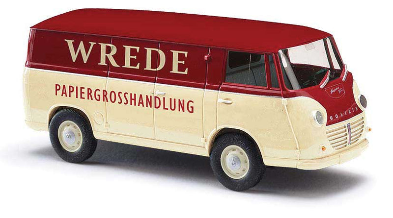 1957 Goliath Express 1100 Luxusbus Cargo Van - Assembled -- Wrede Papiergrosshandlung (red, cream, German Lettering)