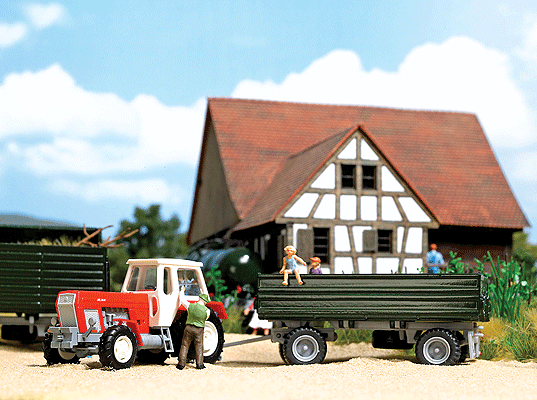 1967 Fortschritt ZT303 Farm Tractor w/Enclosed Cab - Assembled -- With HW 80.11 Low-Side Dump Trailer (red, white; green Trailer)