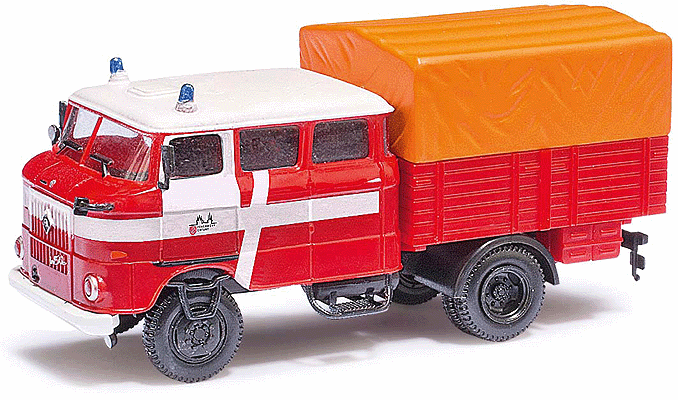 W50L RTGW Crew-Cab Truck w/Low-Side Bed & Tarp Cover - Assembled -- Erfurt Fire Department Rescue (red, white, orange, German Lettering)