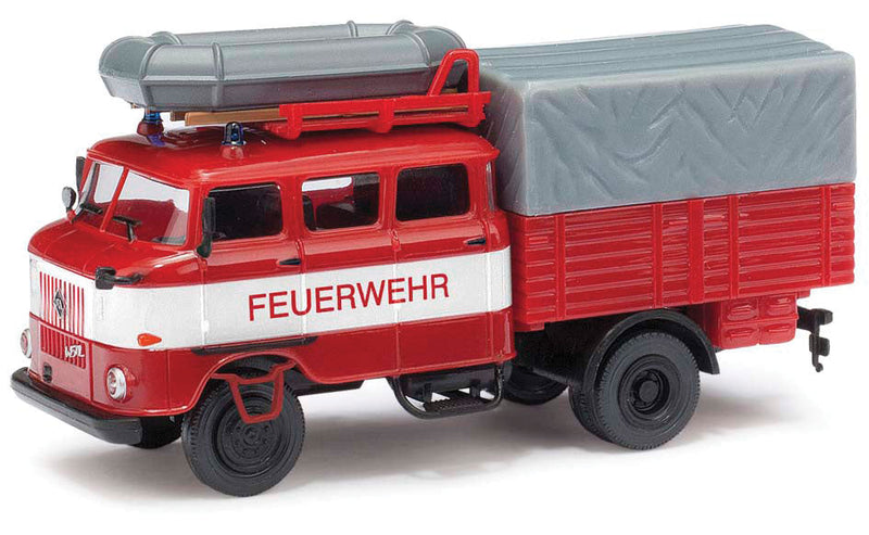 IFA W50L RTGW Crew-Cab Truck w/Low-Side Bed & Tarp Cover - Assembled - Espewe -- Fire Department (red, white, German Lettering)