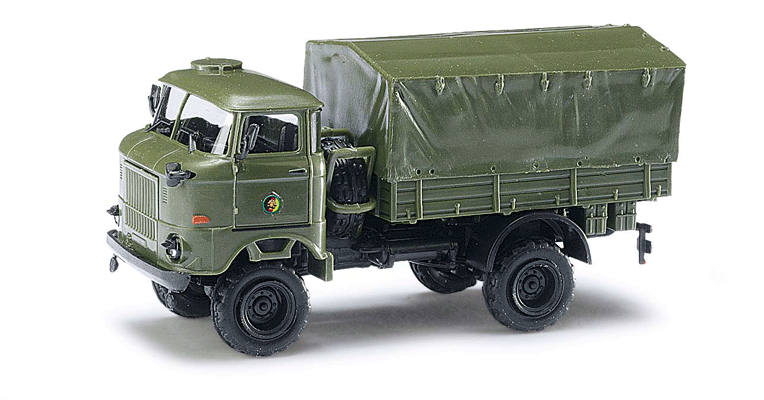 1968 IFA W50LA 3SK Low-Side Truck w/Canvas Cover - Assembled - Espewe -- With Berlin Wall Section, Grenztruppen (green, German Lettering)