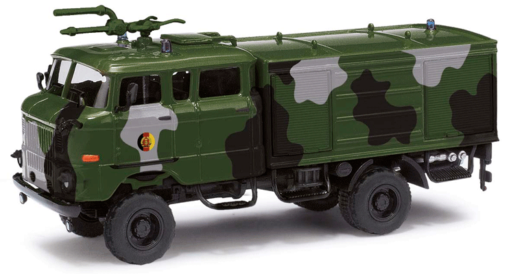 1984 IFA W50LA TLF GMK Crew-Cab Fire Truck - Assembled - Espewe -- With Berlin Wall Section, NVA (green, gray, black, Camouflage)