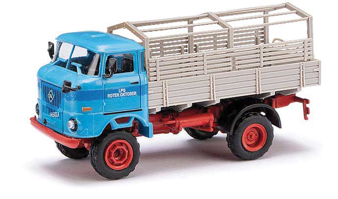 1969 IFA W50 LA PV Low-Side Truck w/Cage - Assembled - Espewe -- Roter Oktober (gray, blue, red, German Lettering)