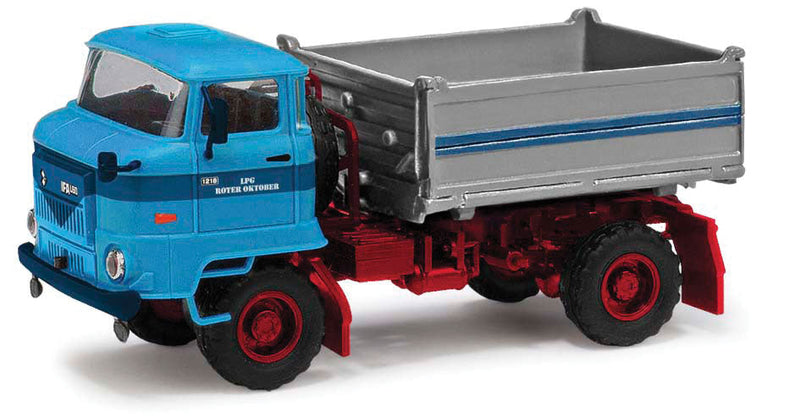 1987 IFA L60 2SK Dump Truck - Assembled -- LPG Roter Oktober (blue, red, gray, German Lettering)
