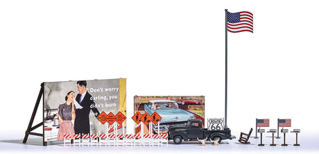 North American-Style Street Signs & Details -- Construction Barricades, Mailboxes, Billboards, 1950 Chevy Pickup & More-3