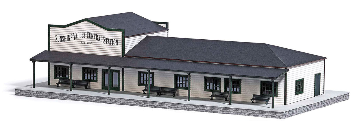 North American-Style Wood Train Station -- Laser-Cut Wood Kit - 13-11/16 x 6-1/16 x 3-9/16"  34.8 x 15.4 x 9cm-2