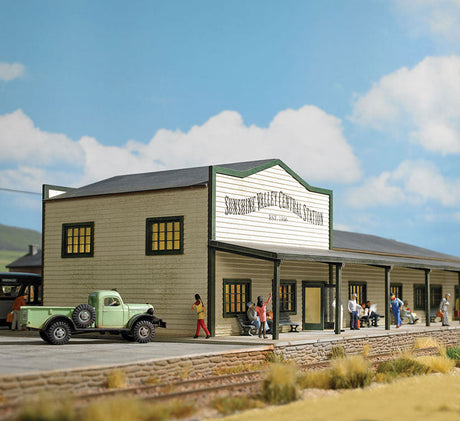 North American-Style Wood Train Station -- Laser-Cut Wood Kit - 13-11/16 x 6-1/16 x 3-9/16"  34.8 x 15.4 x 9cm-3