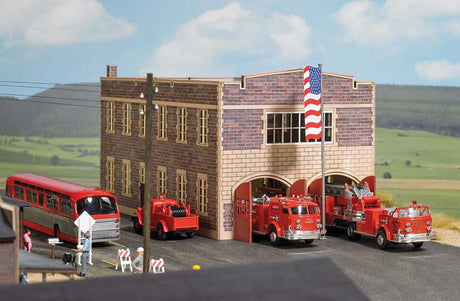 Clinker Block Fire Station -- Laser-Cut Wood Kit - 7-1/2 x 4-9/16 x 4-3/16"  19.1 x 11.6 x 10.6cm-1