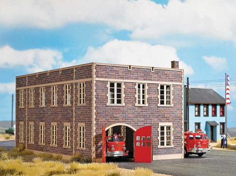Clinker Block Fire Station -- Laser-Cut Wood Kit - 7-1/2 x 4-9/16 x 4-3/16"  19.1 x 11.6 x 10.6cm-3