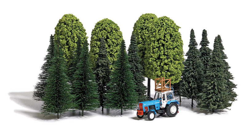 Mixed Fir and Deciduous Trees Set -- Includes Tractor
