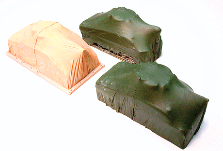 Cast Resin Freight Car Load -- Covered Army Tanks pkg(3)