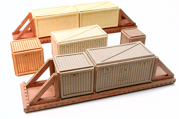 Medium Wood Sheathed Crate Load -- For HO & O - Includes 4 Different-Sized Crates - Largest: 4-3/4 x 1"