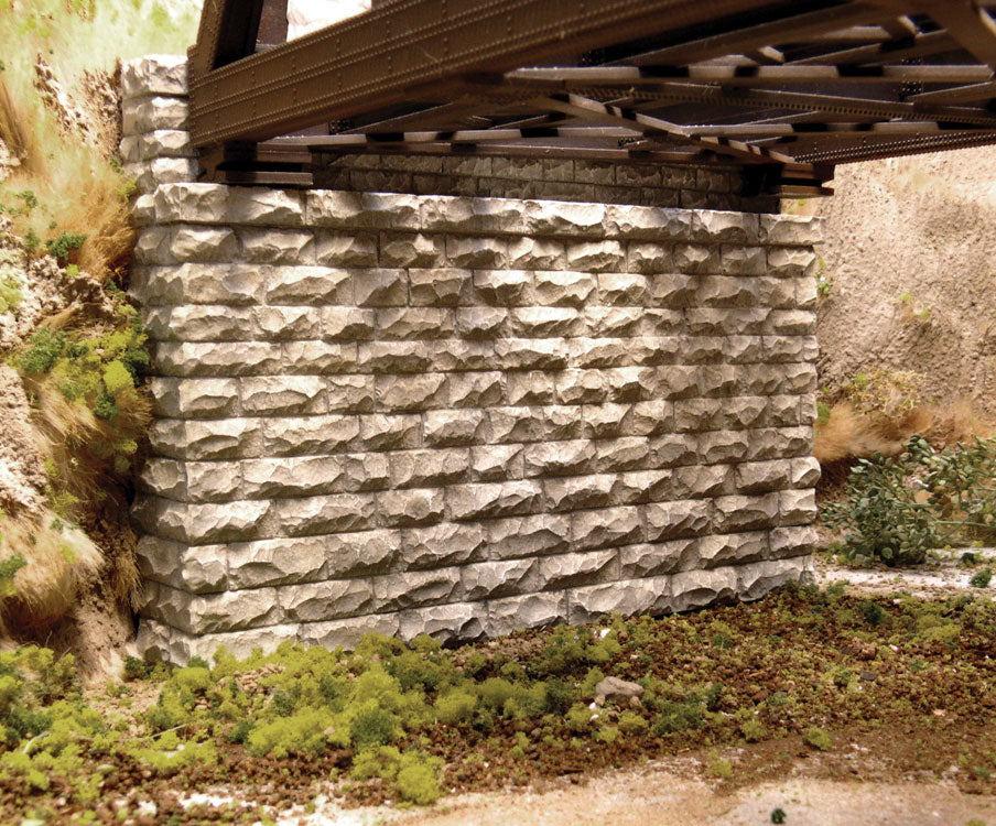 Double-Track Cut Stone Bridge Abutment -- Fits Central Valley Double-Track Truss Bridge-2