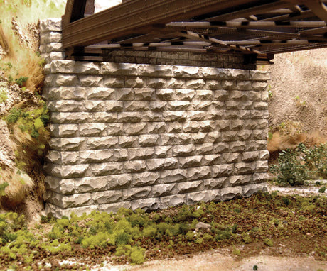 Double-Track Cut Stone Bridge Abutment -- Fits Central Valley Double-Track Truss Bridge-2