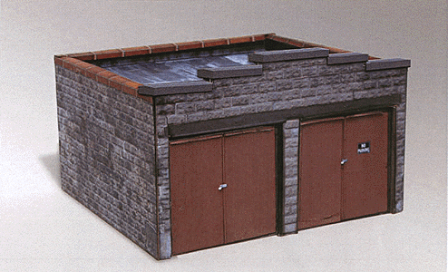 2-Bay Stone Block Garage Precision Card Model Kit