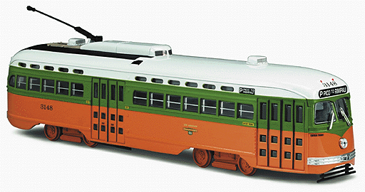 Vintage Bus Lines(tm) - PCC Streetcar (Nonpowered) -- Los Angeles "Fruit Salad" Scheme (white roof, green middle, orange bottom)