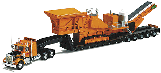 Heavy Haulers(tm) - American Trucks - Tractor-Trailer -- Kenworth W925 w/King Lowboy & Resin Rock Crusher Load-Interstate Heavy Hauling
