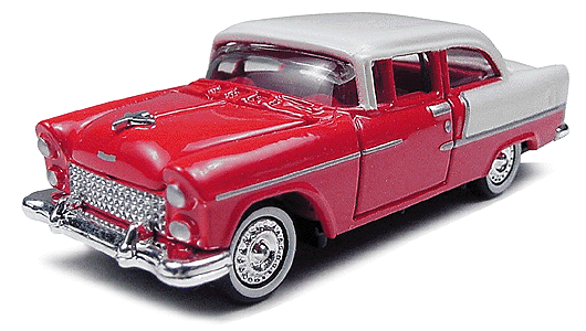 Mini Metals - American Automobiles - Chevrolet (Diecast, Assembled & Painted -- 1955 Belair 2-Door Hardtop (red, cream)