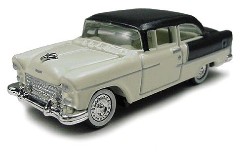 Mini Metals - American Automobiles - Chevrolet (Diecast, Assembled & Painted -- 1955 Belair 2-Door Hardtop (India Ivory, Dark Gray Metallic)