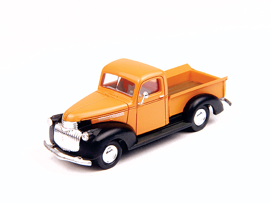 1941-1946 Chevrolet Pickup Truck - Assembled - Mini Metals(R) -- Omaha Orange, Black-1