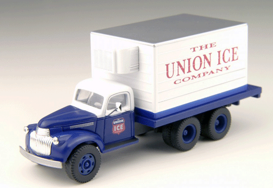 1941-1946 Chevrolet Reefer Truck - Assembled - Mini Metals(R) -- Union Ice Co. (blue, white)