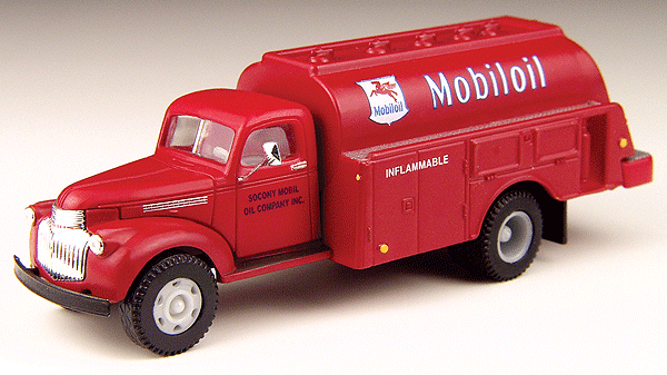 1941-1946 Chevrolet Tank Truck - Assembled - Mini Metals(R) -- Mobil Oil (Red)