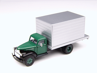 1941-1946 Chevrolet Box Delivery Truck - Assembled - Mini Metals(R) -- Painted, Unlettered (Brewster Green Cab, silver Body)