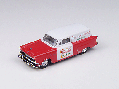 1953 Ford Courier Sedan Delivery Station Wagon - Assembled - Mini Metals(R) -- One Hour Martinizing Dry Cleaner Delivery (red, white)