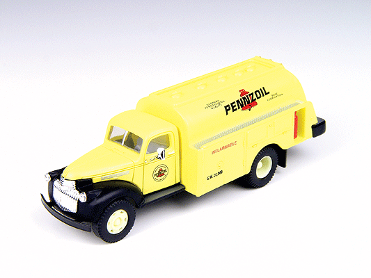 1941-1946 Chevrolet Tank Truck - Assembled - Mini Metals(R) -- Pennzoil (yellow, black, red)