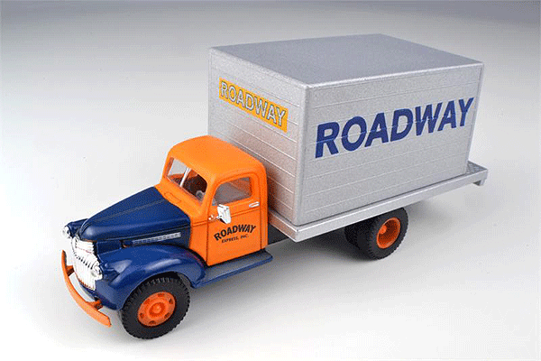 1941-1946 Chevrolet Box-Body Delivery Truck - Assembled - Mini Metals(R) -- Roadway Express (blue, orange, silver)