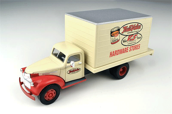 1941-1946 Chevrolet Box-Body Delivery Truck - Assembled - Mini Metals(R) -- True Value Hardware Stores (white, red)