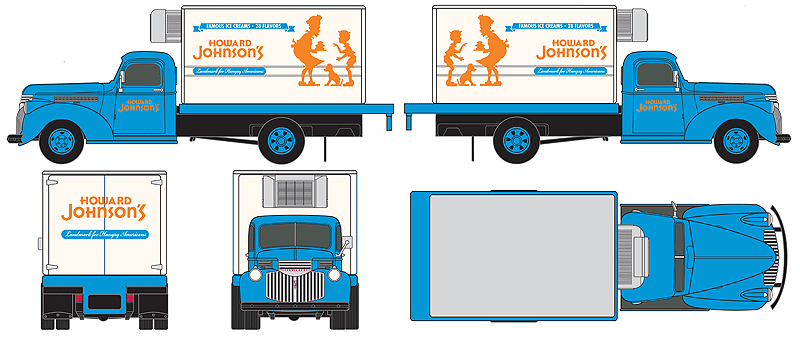 1941-1946 Chevrolet Reefer Truck - Assembled - Mini Metals(R) -- Howard Johnson's (blue, white, orange)-1