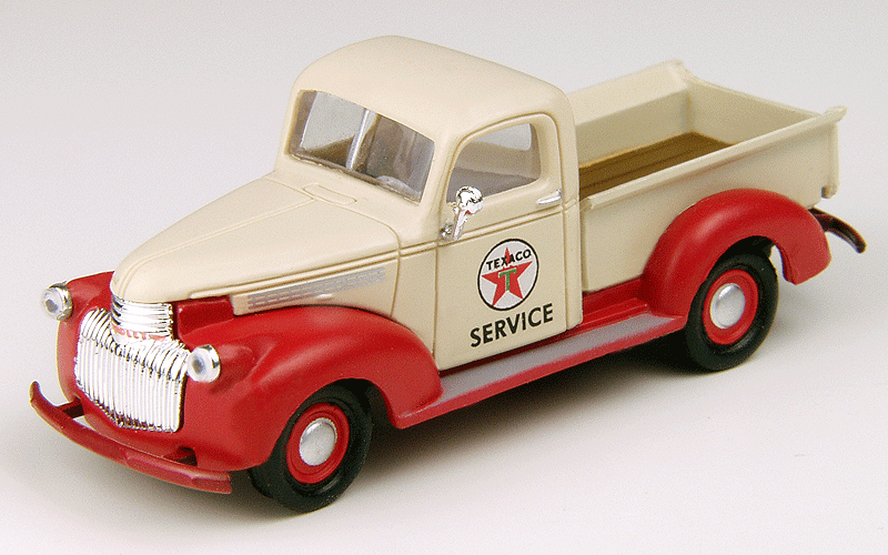 1941-1946 Chevrolet Pickup Truck - Assembled - Mini Metals(R) -- Texaco Service (white, red)