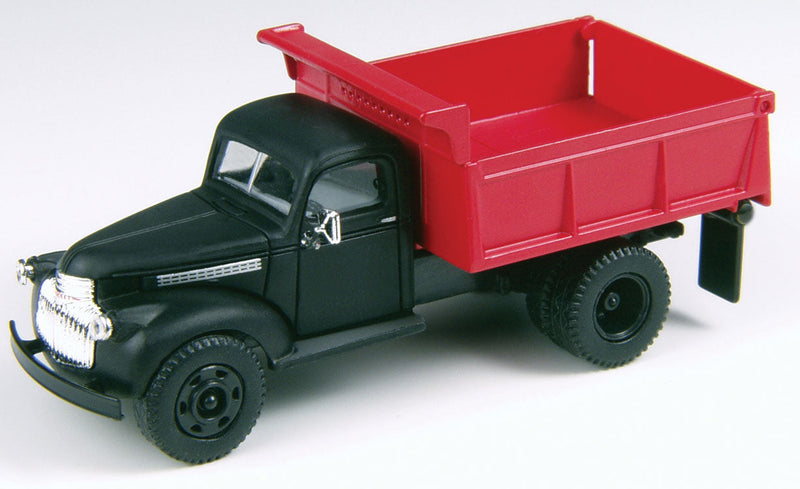 1941-1946 Chevrolet Dump Truck - Assembled - Mini Metals(R) -- Raven Black w/Red Dump Body
