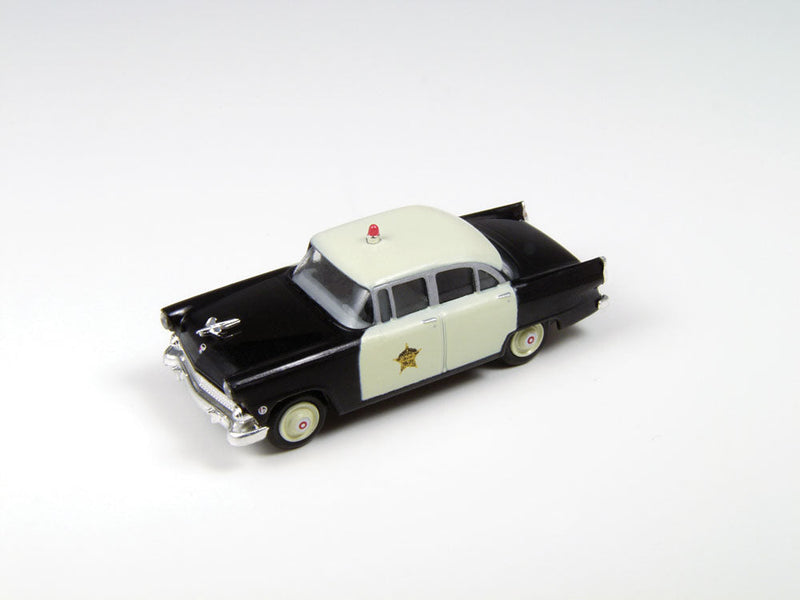 1955 Ford Mainline 4-Door Sedan - Assembled - Mini Metals(R) -- Police (black, white)-1
