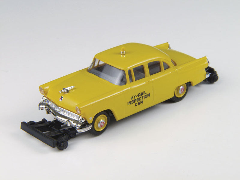 1955 Ford Mainline 4-Door Sedan w/Hi-Rail Wheels - Assembled - Mini Metals -- Rail Inspection Car (yellow)-1