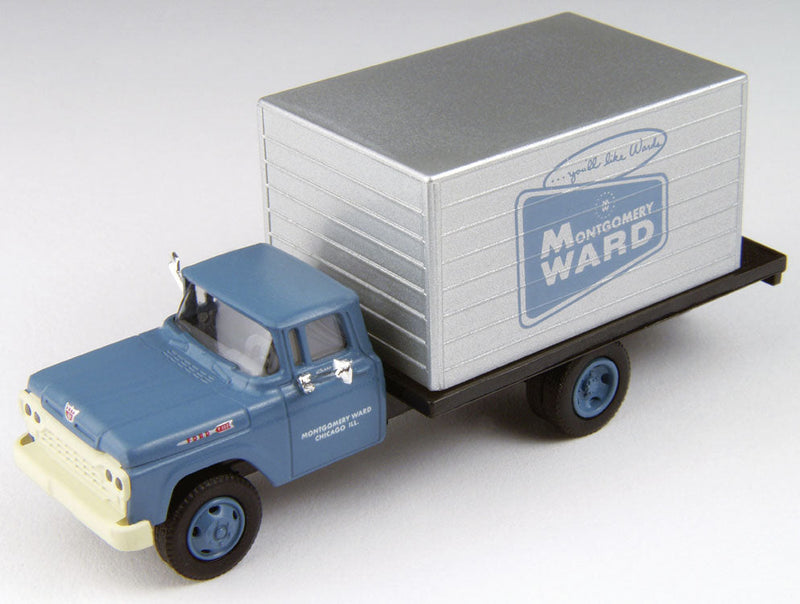 1960 Ford F-500 Box-Body Delivery Truck - Assembled - Mini Metals -- Montgomery Ward (white, blue)