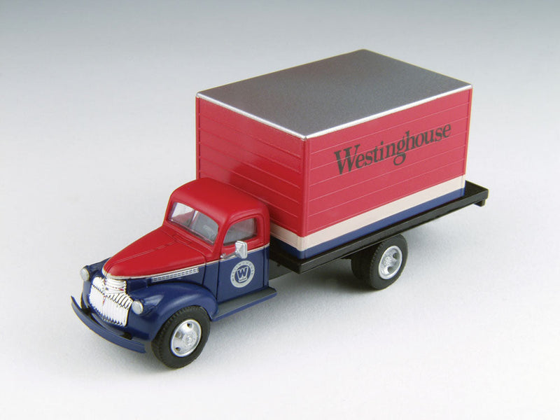 1941-1946 Chevrolet Box Delivery Truck - Assembled - Mini Metals(R) -- Westinghouse (red, black, white)-1