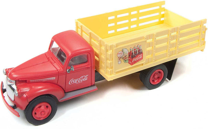 1941-1946 Chevrolet Stakebed Delivery Truck - Assembled - Mini Metals(R) -- Coca-Cola (yellow, red, silver)