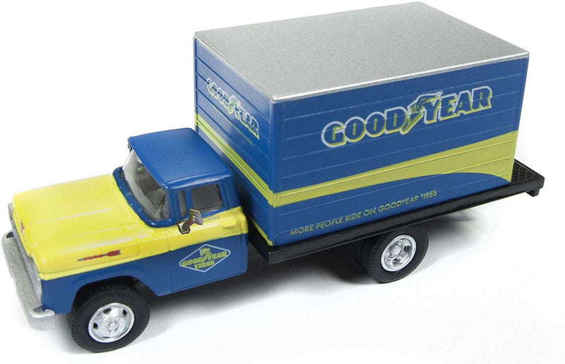 1960 Ford F-500 Boxvan Delivery Truck - Assembled - Mini Metals(R) -- Goodyear Tires (yellow, blue)