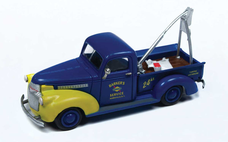1941-1946 Chevrolet Wrecker Tow Truck - Assembled - Mini Metals(R) -- Sunoco (blue, yellow)