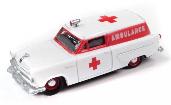 1953 Ford Courier Sedan Delivery Station Wagon - Assembled - Mini Metals(R) -- Ambulance (white, red)-1