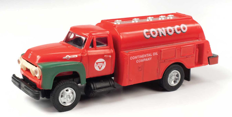 1954 Ford Tank Truck - Assembled - Mini Metals(R) -- Conoco (red, dark green)-1