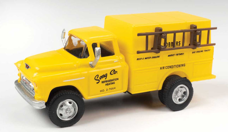 1955 Chevrolet Utility Truck - Assembled - Mini Metals(R) -- Refrigeration & Heating (yellow)-1